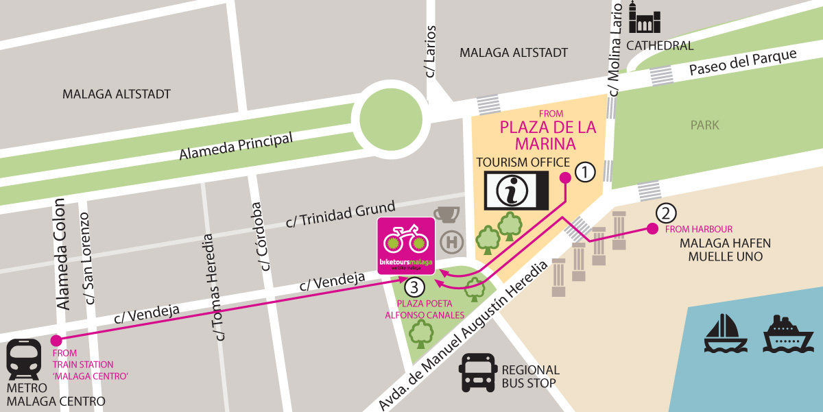 Punto de encuentro para excursiones en bicicleta en Málaga - Comience su aventura aquí
